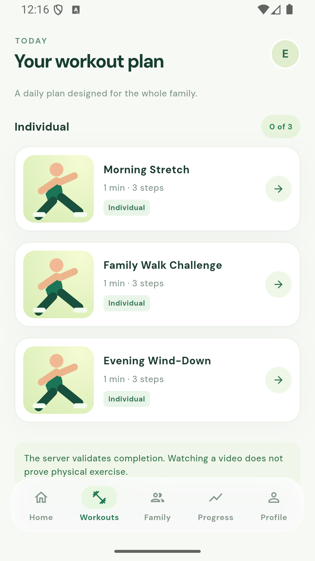 Workout library with guided sessions and lock gating